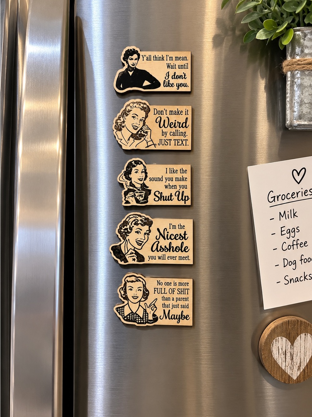 NEW Adult Humor Wooden Refrigerator Magnets - Natural Wood engraved